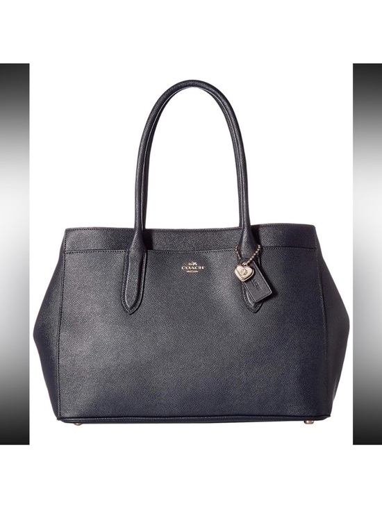 Coach Handbags - Coach Black Crossgrain Leather Structured Tote Bag Gold Hardware Hangtag Charm